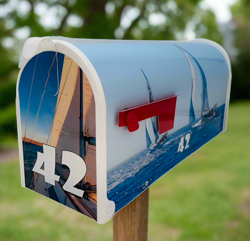 Sailboats Custom Mailbox, Personalized Gift for mom, gift for dad