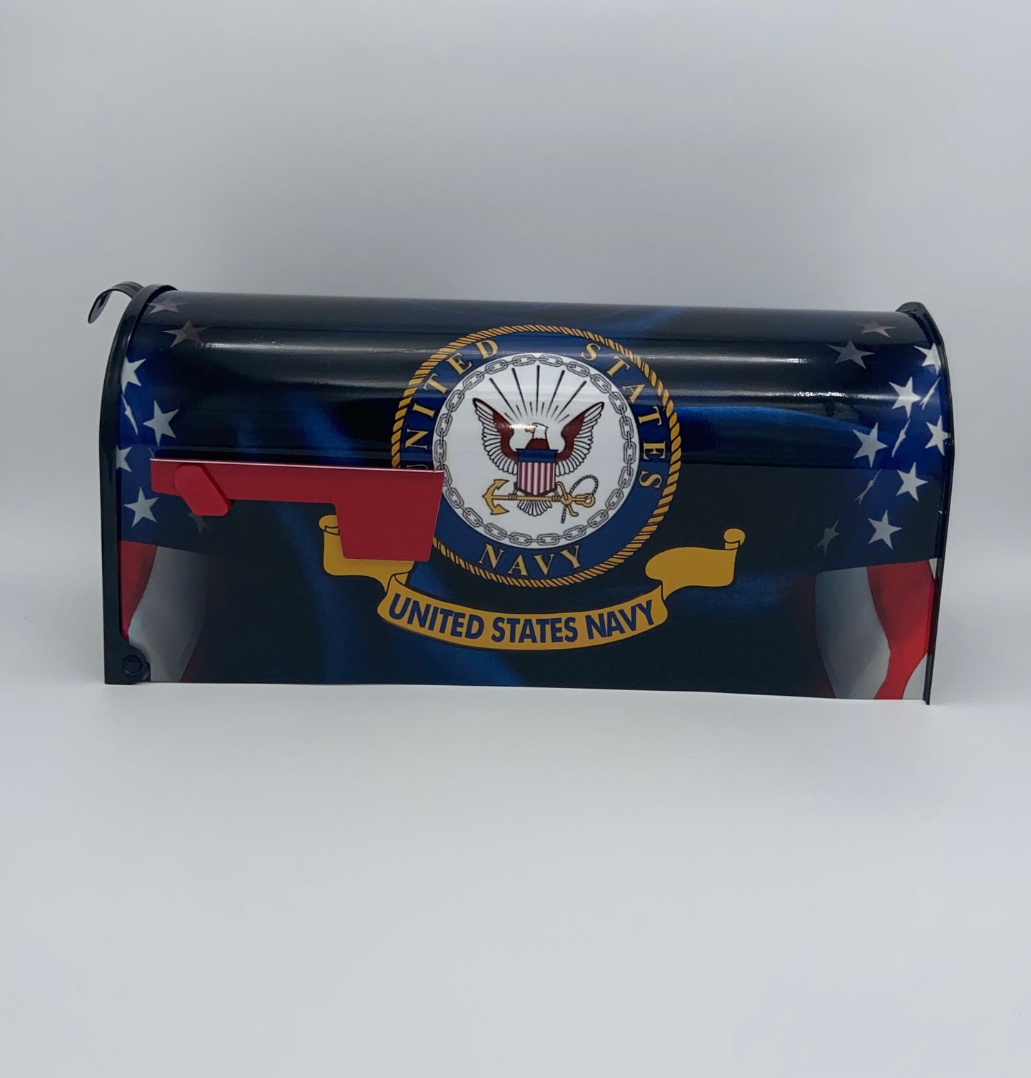 "Custom Navy-Themed Patriotic Mailbox: Personalize Your Curb Appeal!"