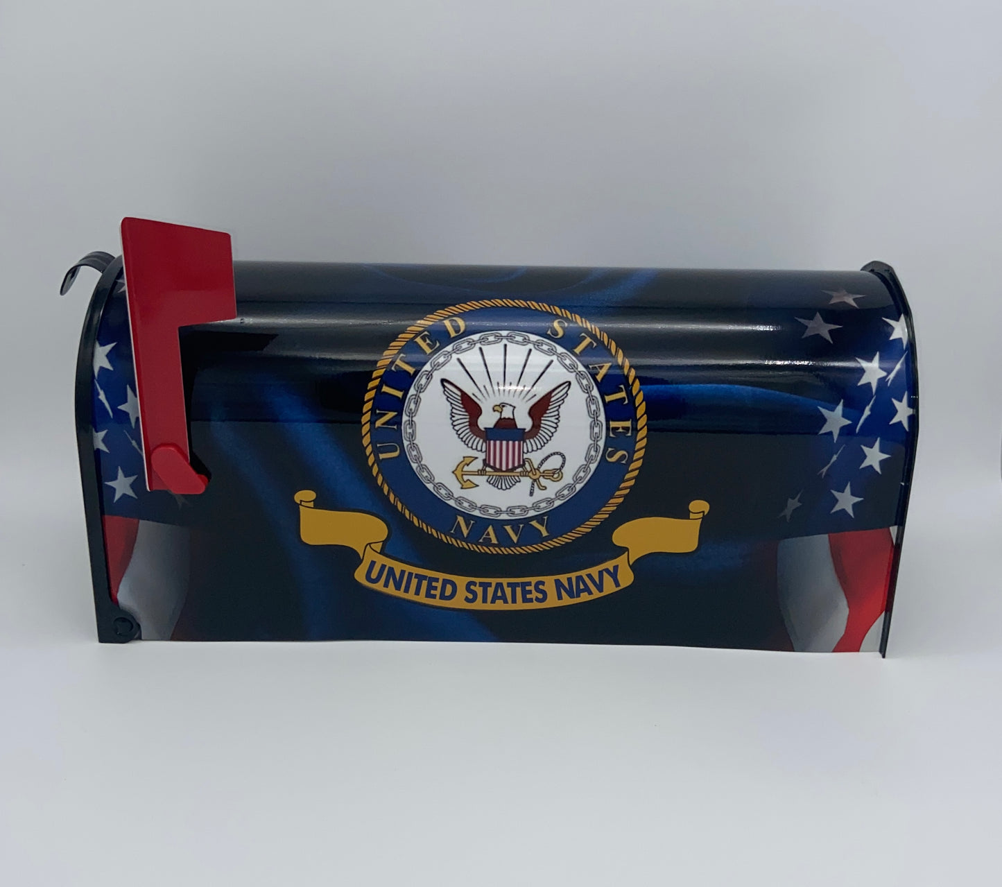 "Custom Navy-Themed Patriotic Mailbox: Personalize Your Curb Appeal!"