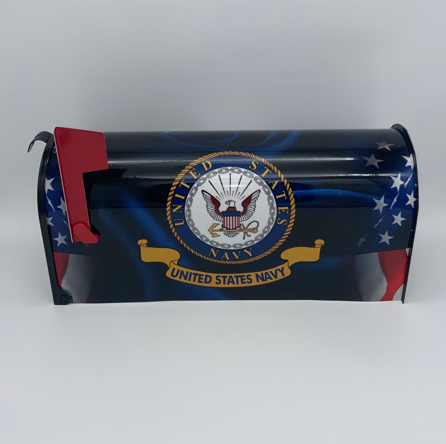 "Custom Navy-Themed Patriotic Mailbox: Personalize Your Curb Appeal!"