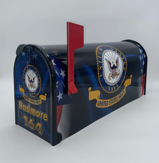 "Custom Navy-Themed Patriotic Mailbox: Personalize Your Curb Appeal!"