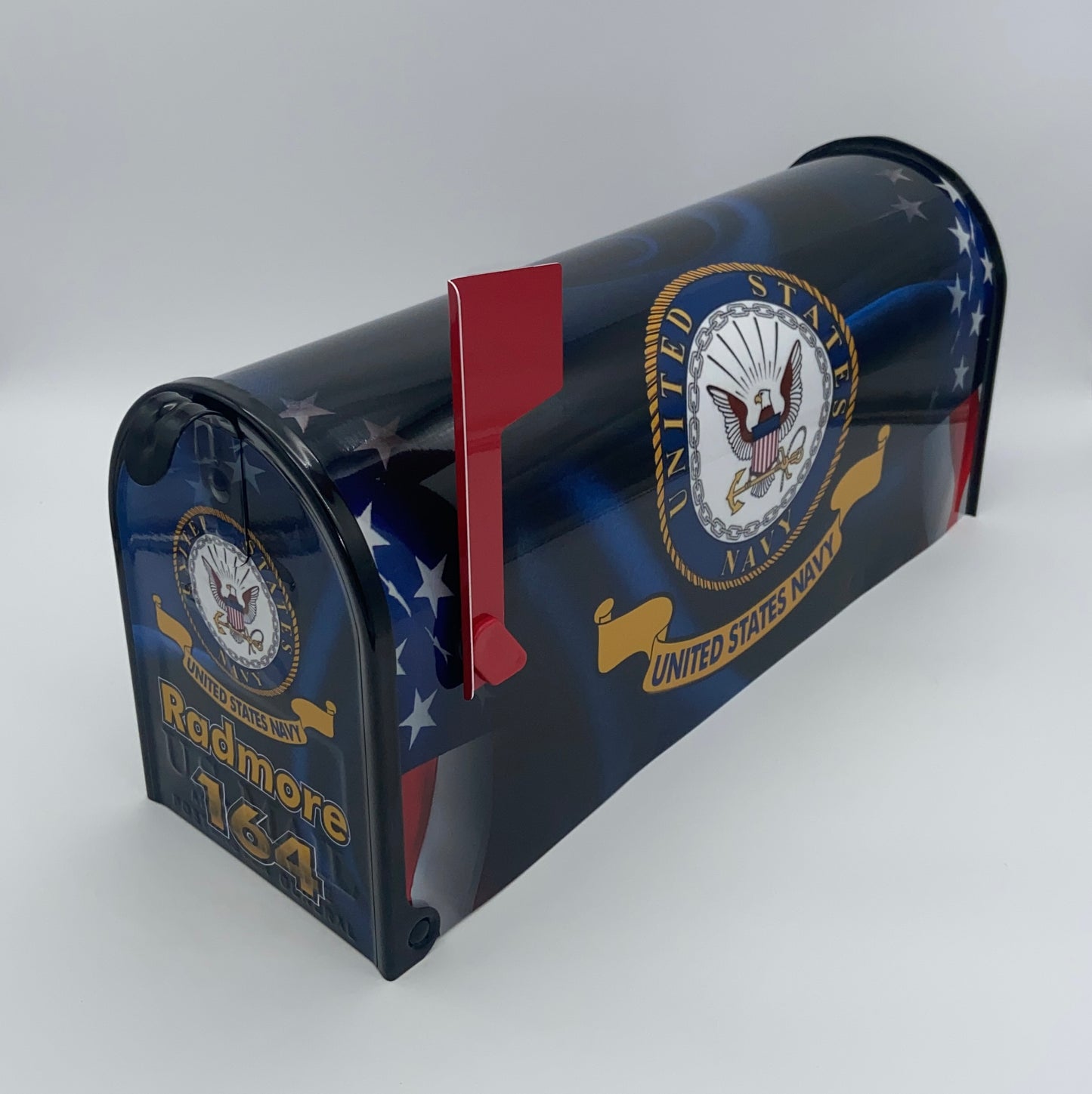 "Custom Navy-Themed Patriotic Mailbox: Personalize Your Curb Appeal!"