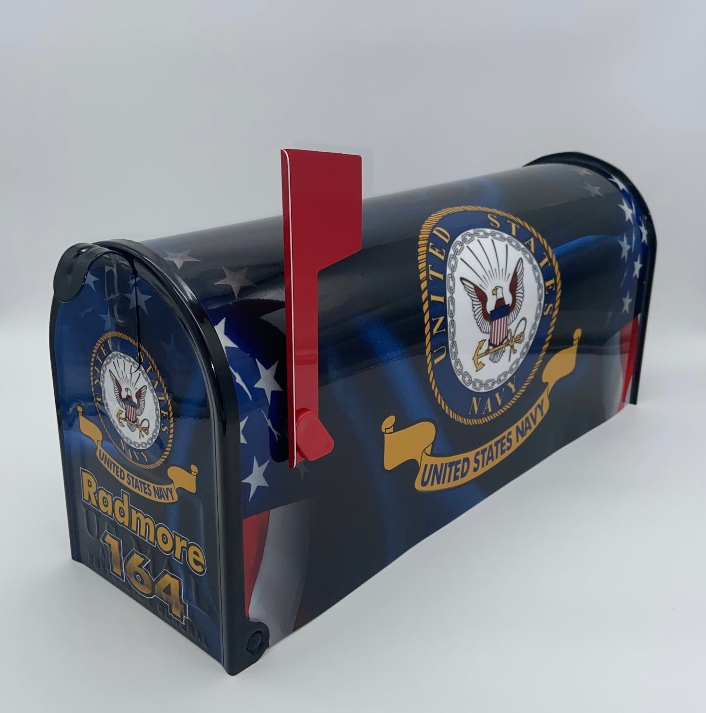 "Custom Navy-Themed Patriotic Mailbox: Personalize Your Curb Appeal!"