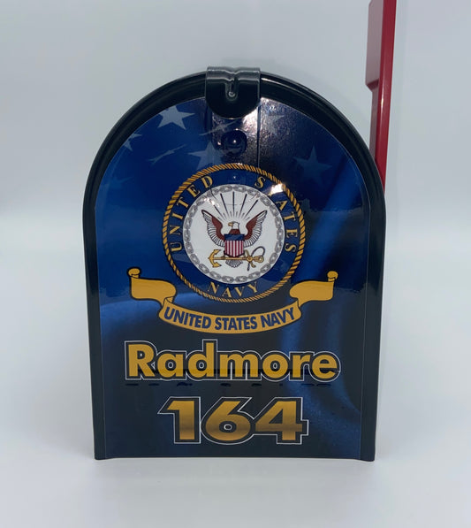 "Custom Navy-Themed Patriotic Mailbox: Personalize Your Curb Appeal!"