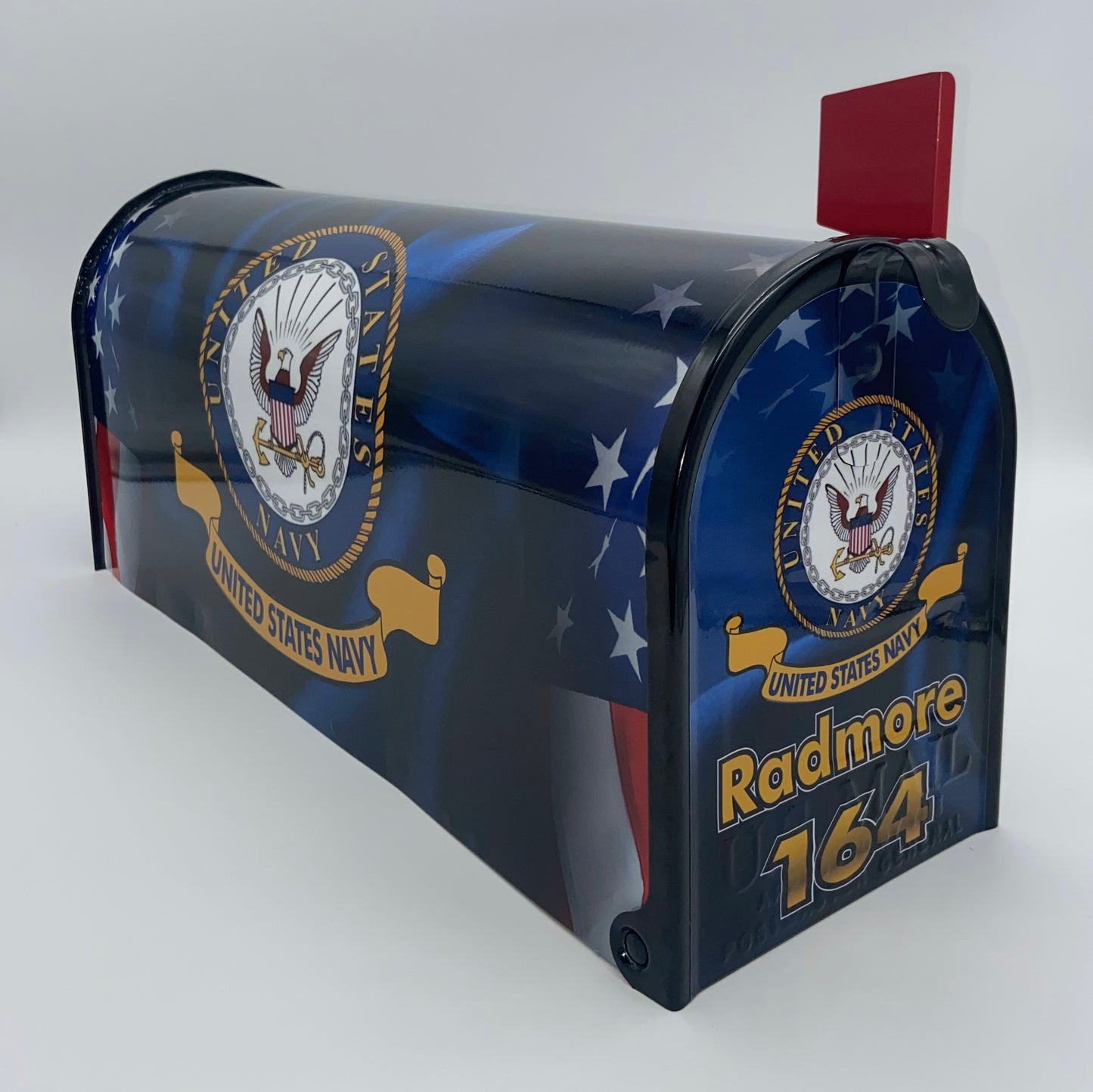 "Custom Navy-Themed Patriotic Mailbox: Personalize Your Curb Appeal!"