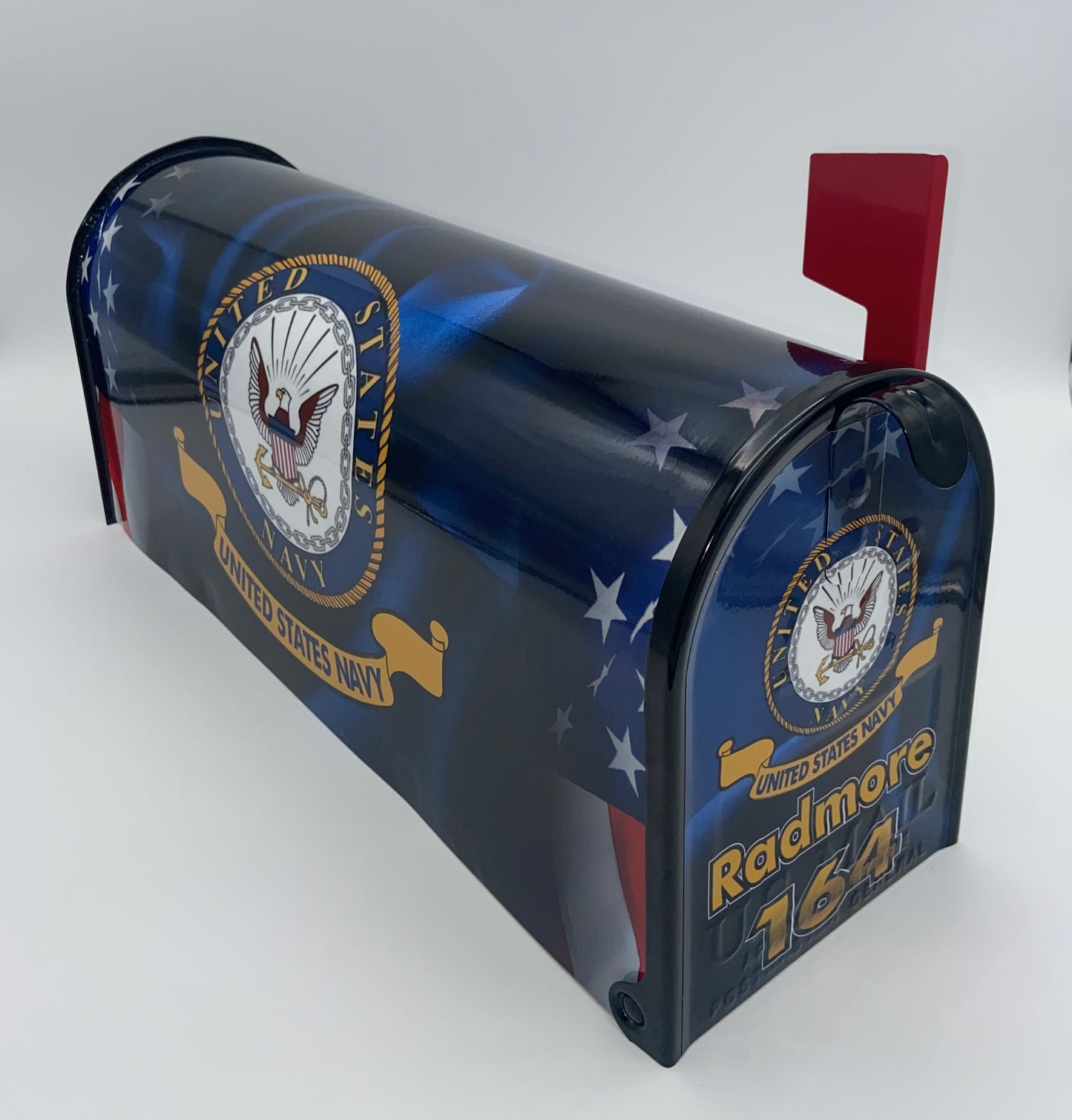 "Custom Navy-Themed Patriotic Mailbox: Personalize Your Curb Appeal!"