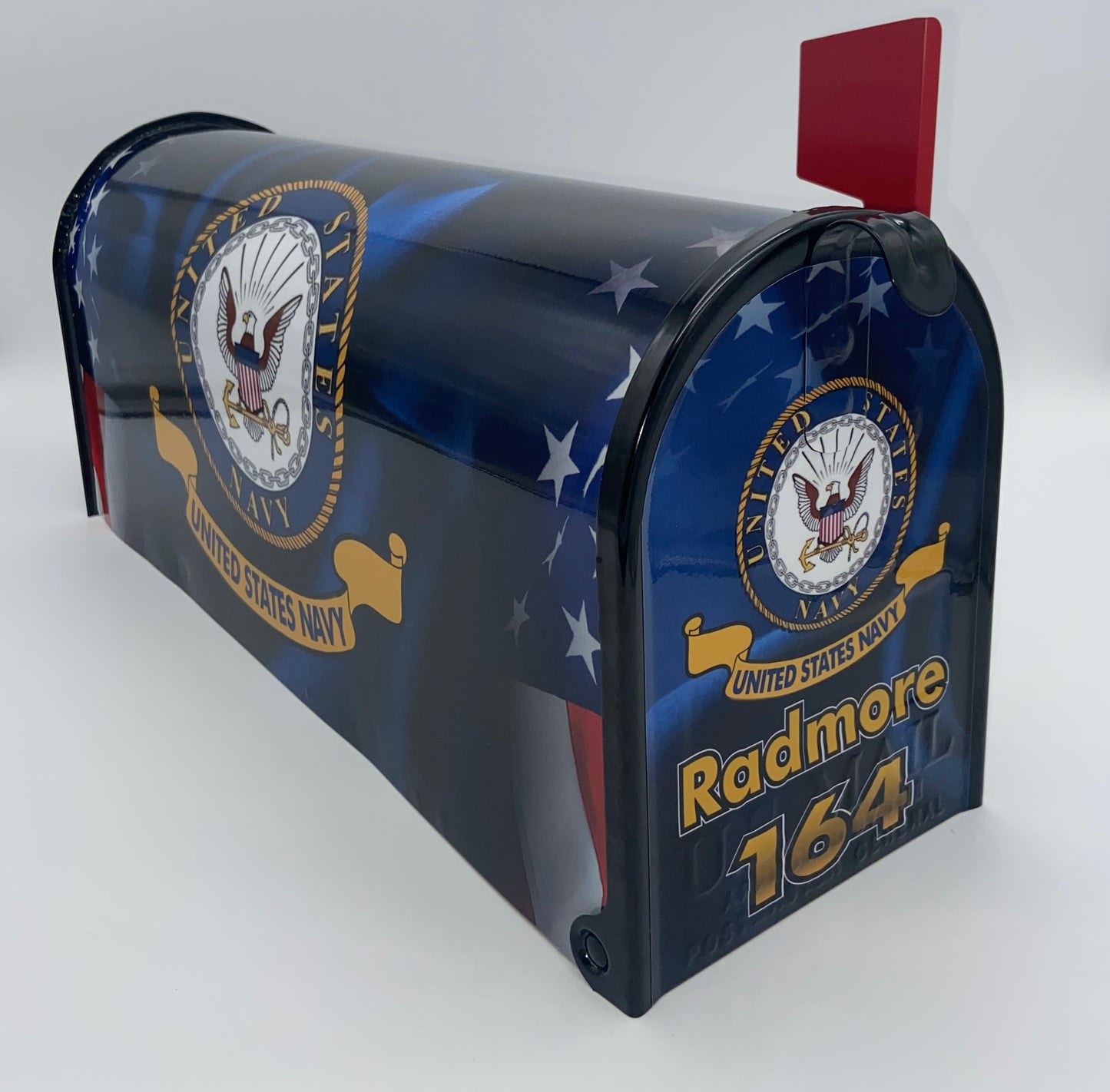 "Custom Navy-Themed Patriotic Mailbox: Personalize Your Curb Appeal!"