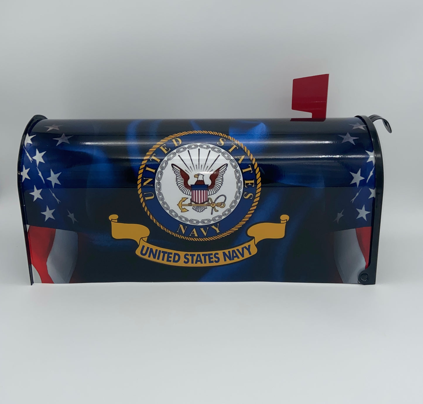 "Custom Navy-Themed Patriotic Mailbox: Personalize Your Curb Appeal!"