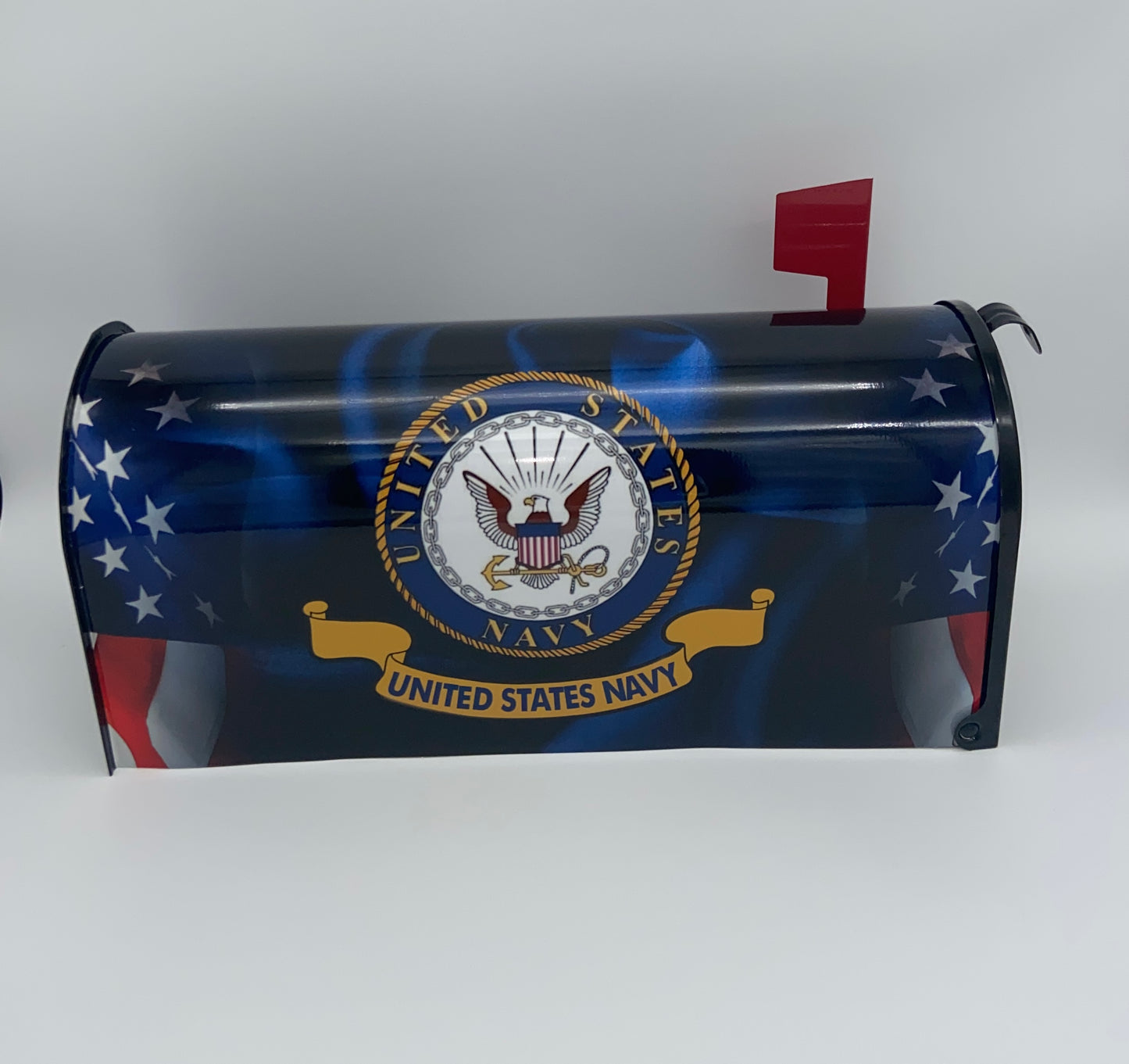 "Custom Navy-Themed Patriotic Mailbox: Personalize Your Curb Appeal!"